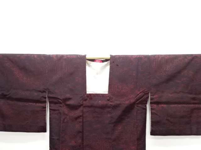  大正ロマン　切りビロード　流水に草花模様道行コート(ショール付き)